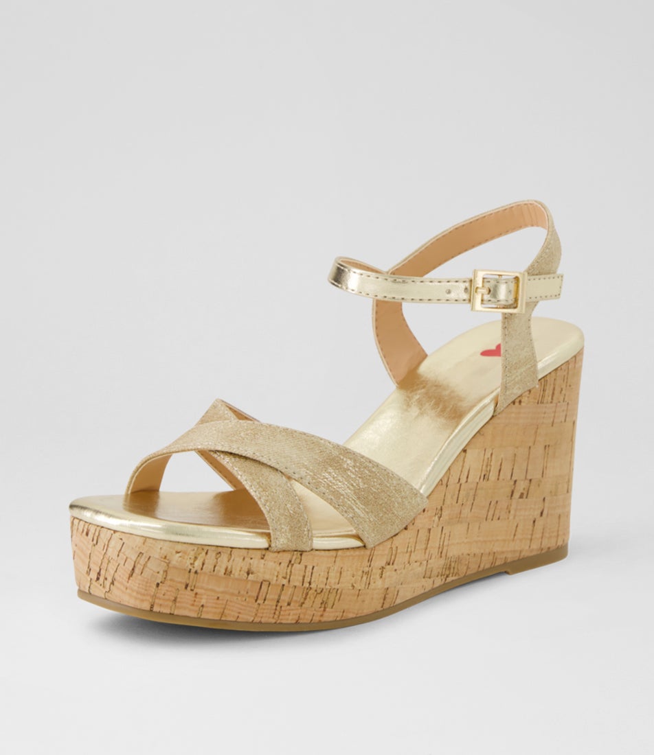 Fallini Gold Smudge Fabric Sandals