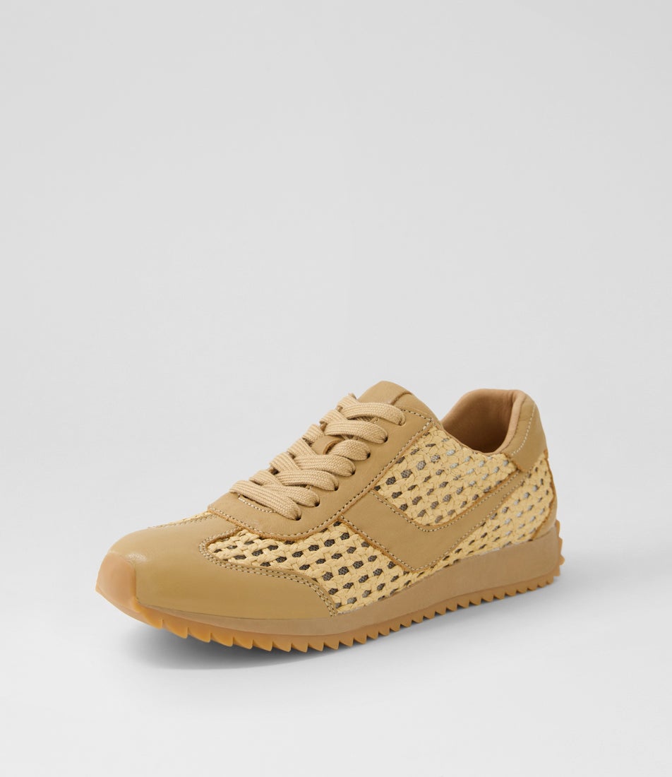 Diwa Tan Leather Woven Sneakers