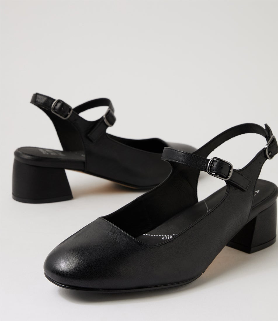 Zenda W Black Leather Mary Jane Heels
