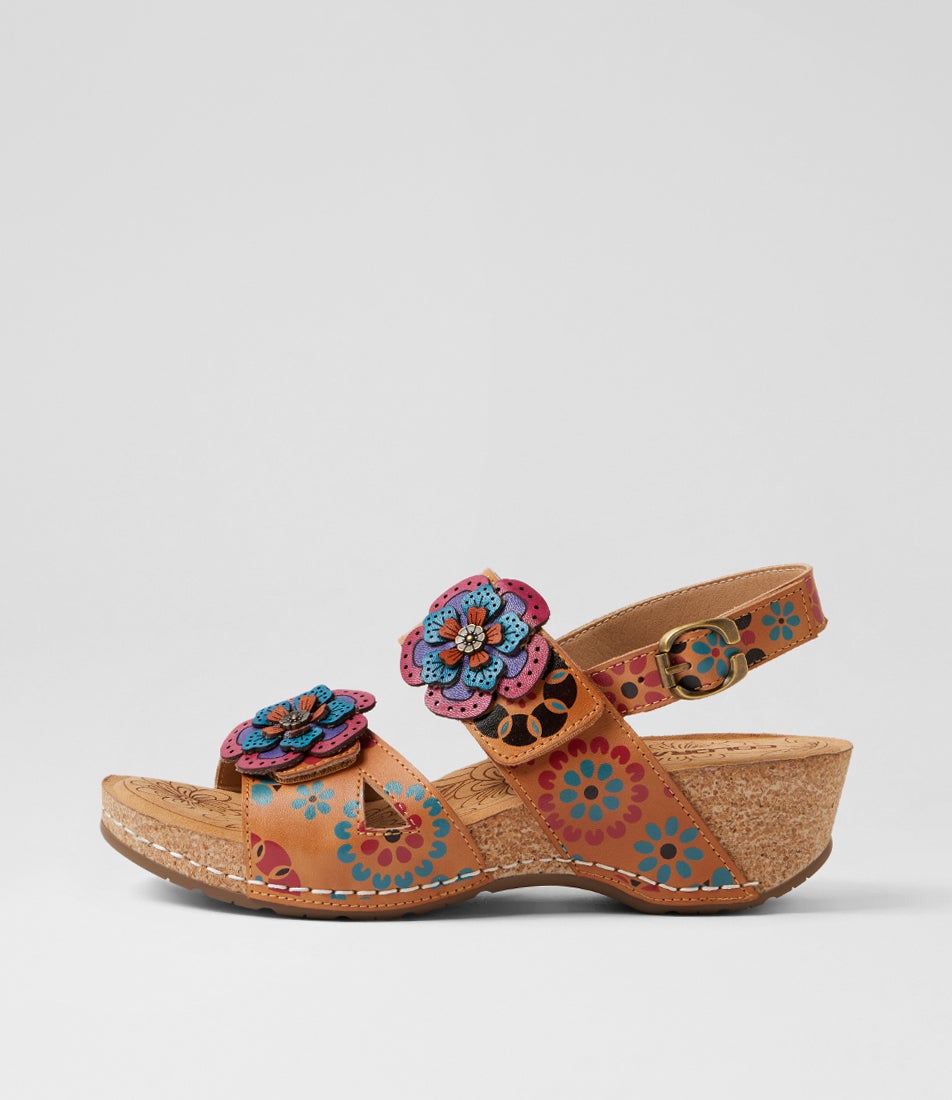 Juliette Tan Garden Leather Wedges