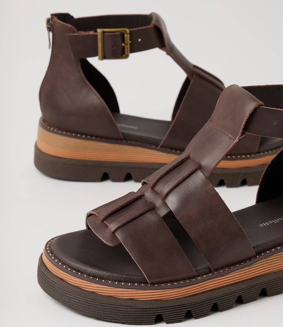 Sloanes Choc Leather Sandals