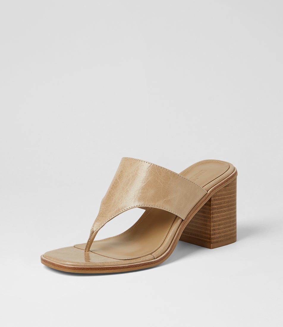 Neomi Camel Natural Crinkle Leather Sandals
