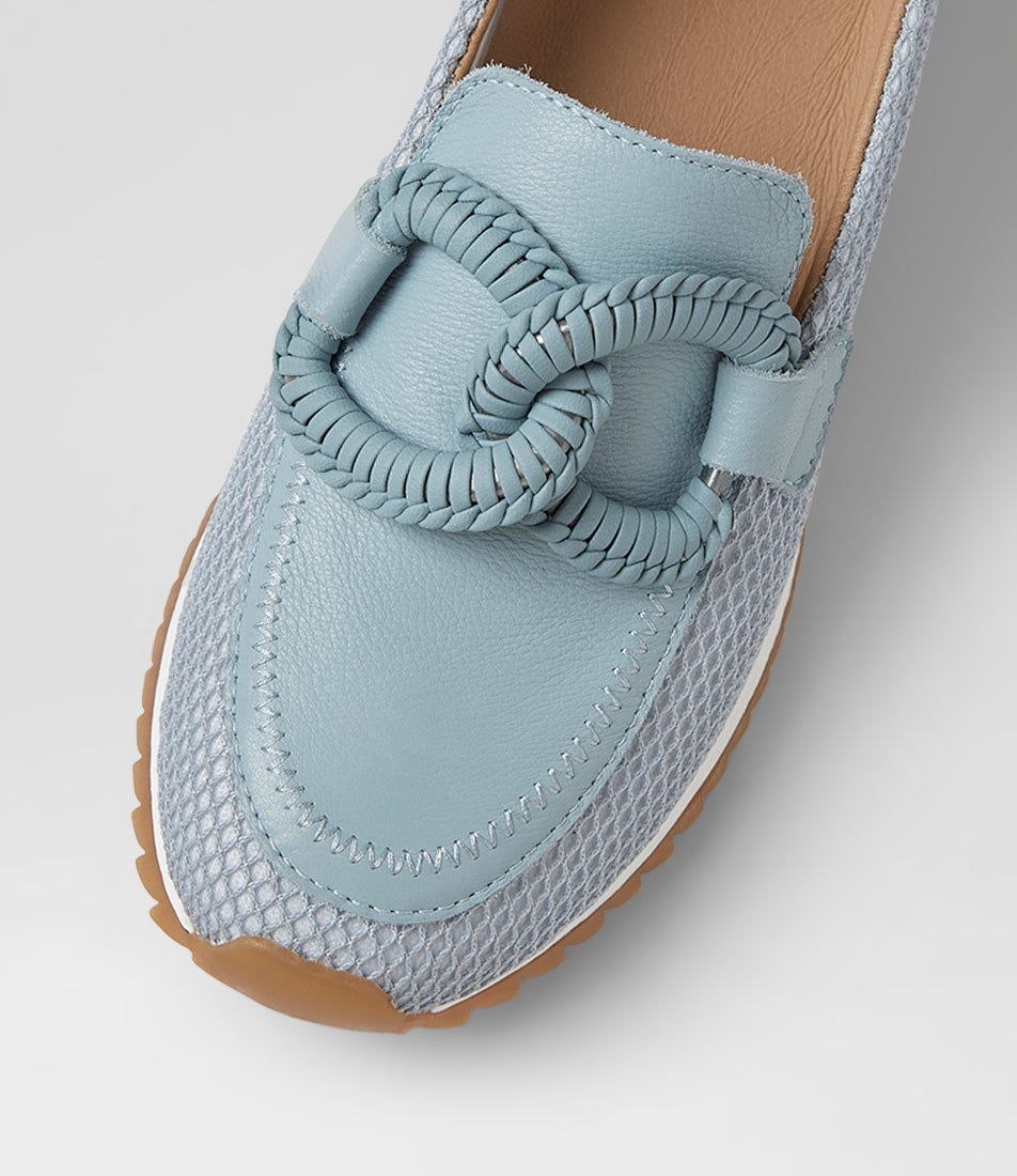 Darta Denim Mesh Leather Flat Shoes