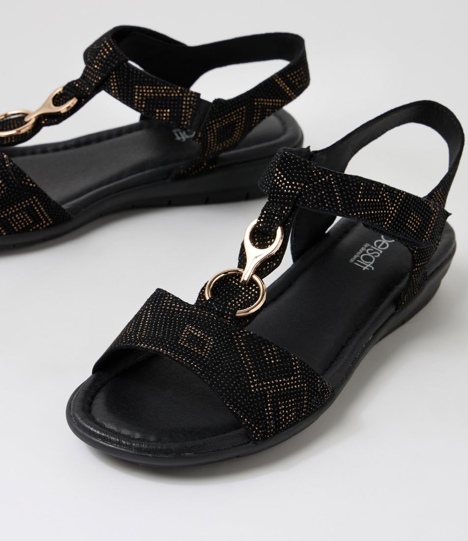 Felica Black Gold Dot Leather Sandals