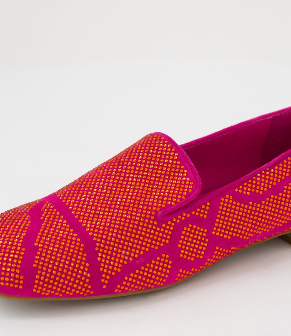 Fumer Fuchsia Orange Suede Jewels Loafers