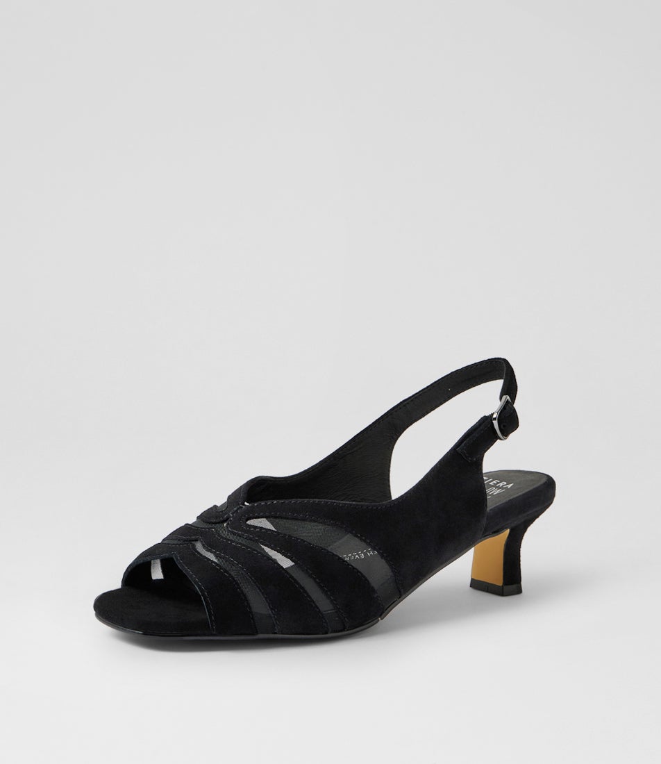 Itta Xw Black Suede Mesh Sandals