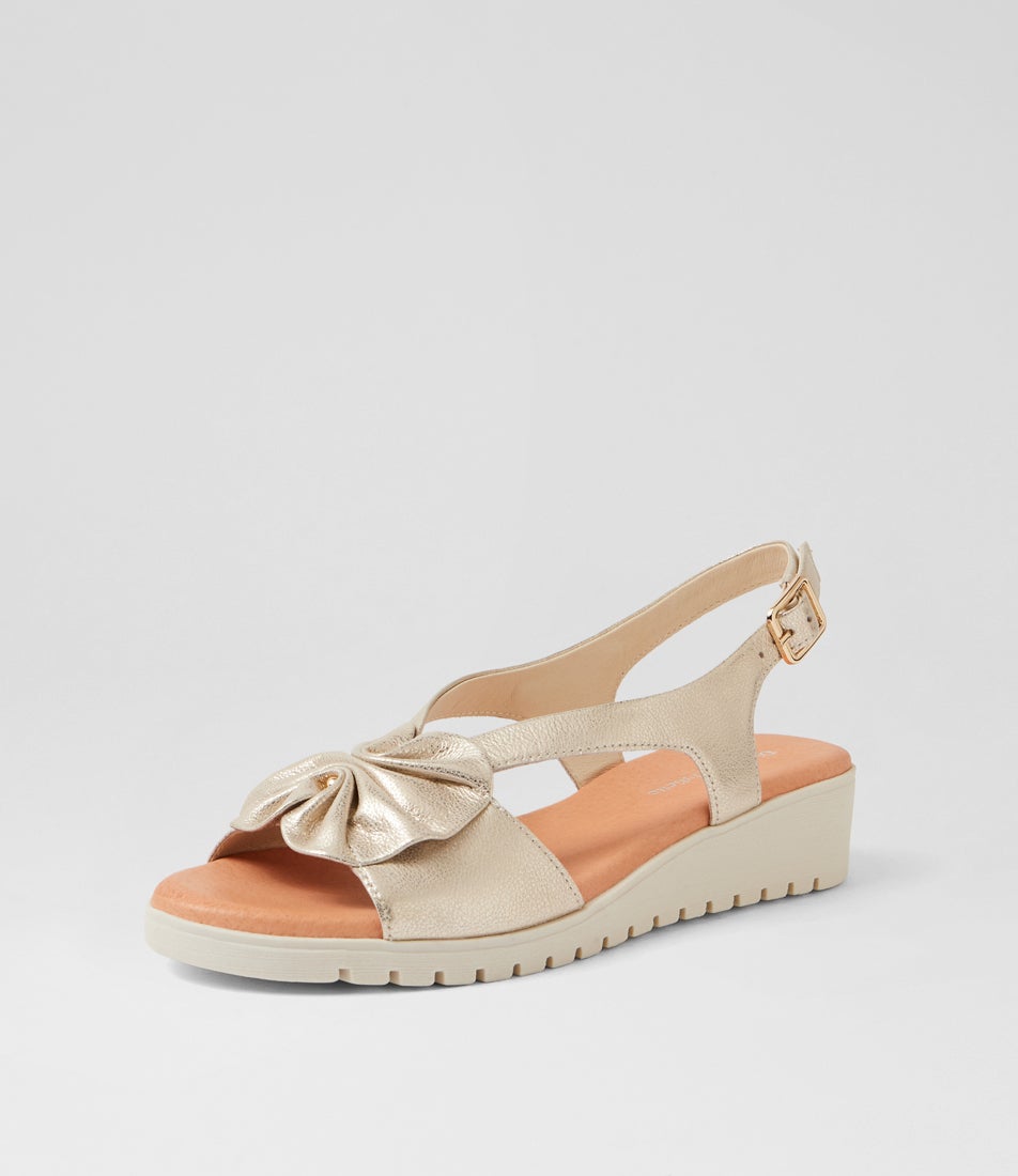 Myrline Beige Gold Almond Wash Leather Sandals