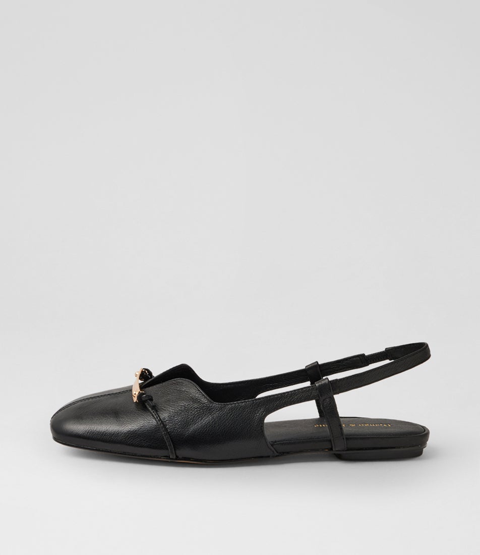 Valyn Black Leather Slingbacks
