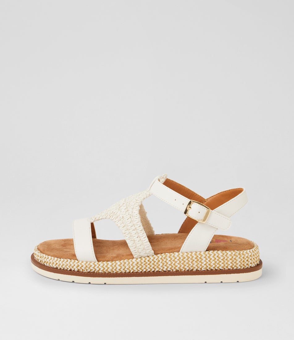 Daeman White Raffia Slides