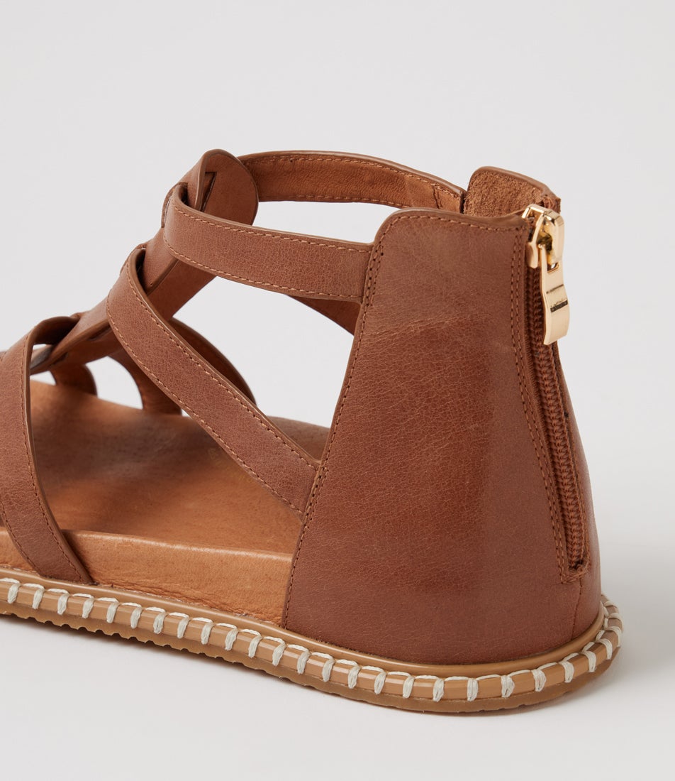 Isylah W Cognac Multi Strap Leather Sandals
