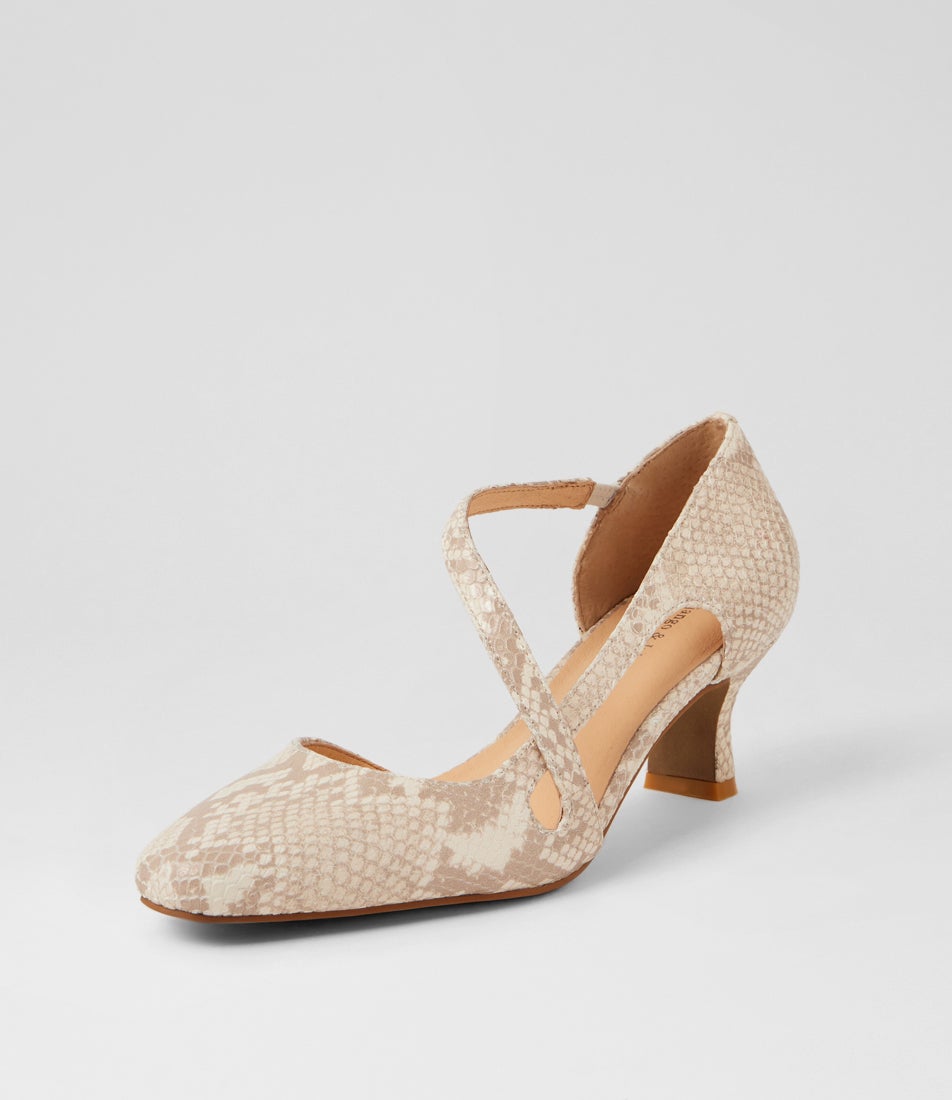 Caretta Taupe Ivory Snake Leather Pump Heels
