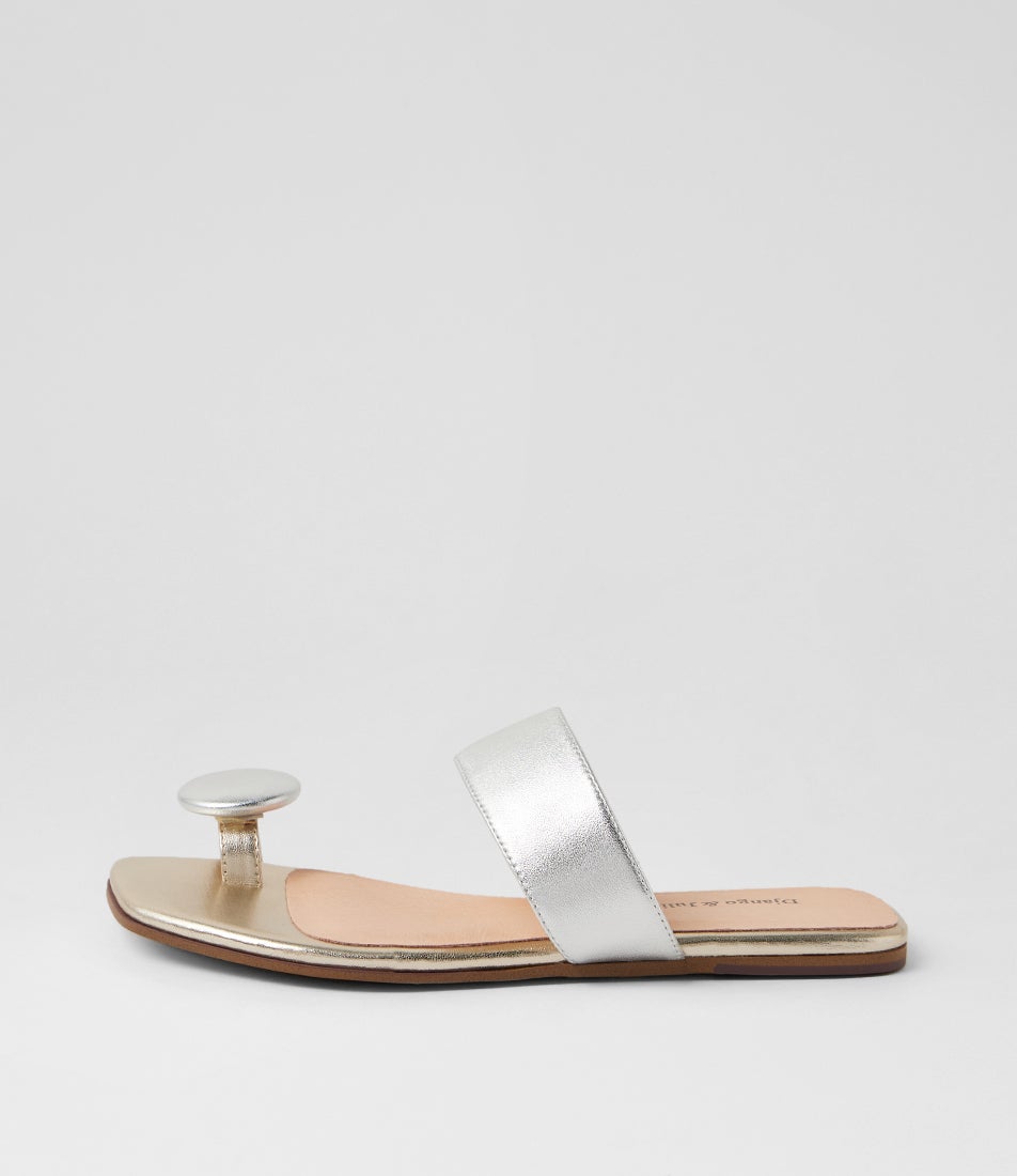 Loxley Silver Pale Gold Leather Slides Loxley Silver Pale Gold Leather Slides