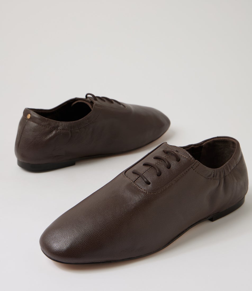 Jazz-Ette Coffee Bean Soft Leather Lace Up Flats