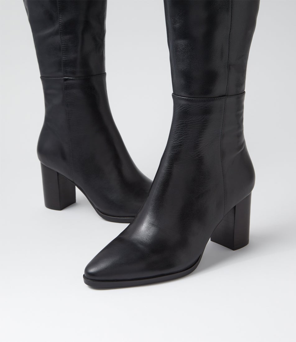 Allouta Black Leather Calf Boots