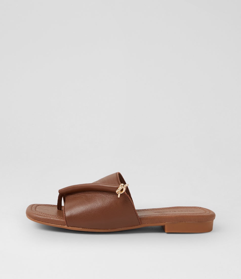 Genia New Cognac Leather Slides