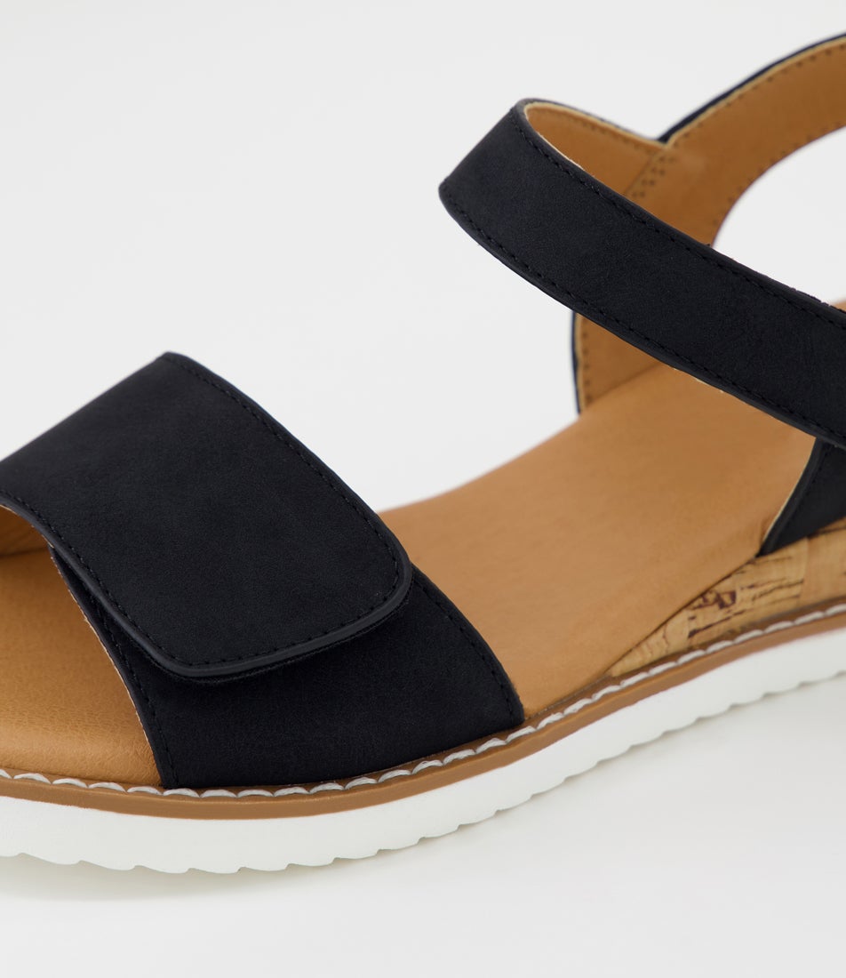 Maelia Black Nubuck Pu Sandals