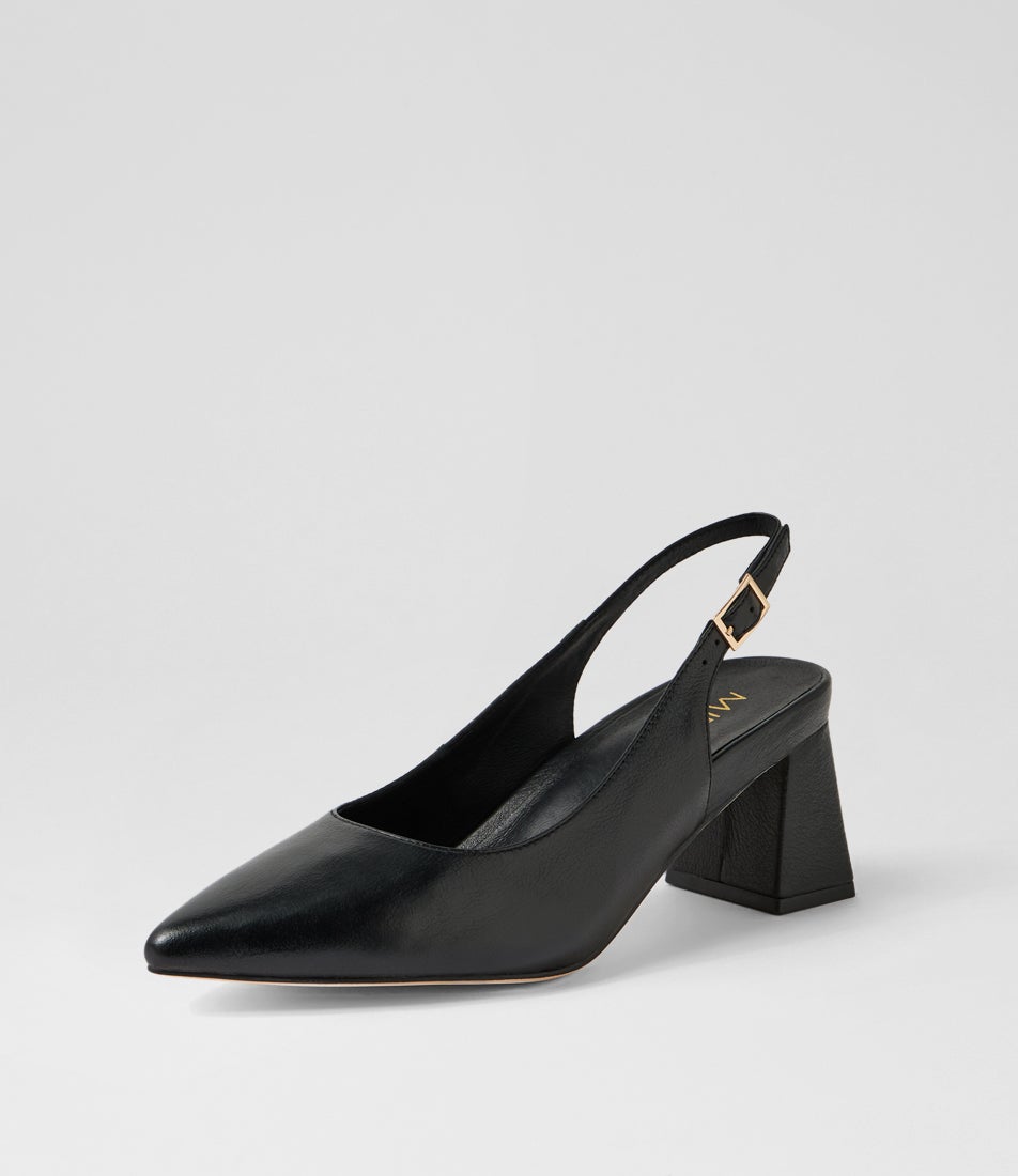 Wonda Black Leather Slingbacks