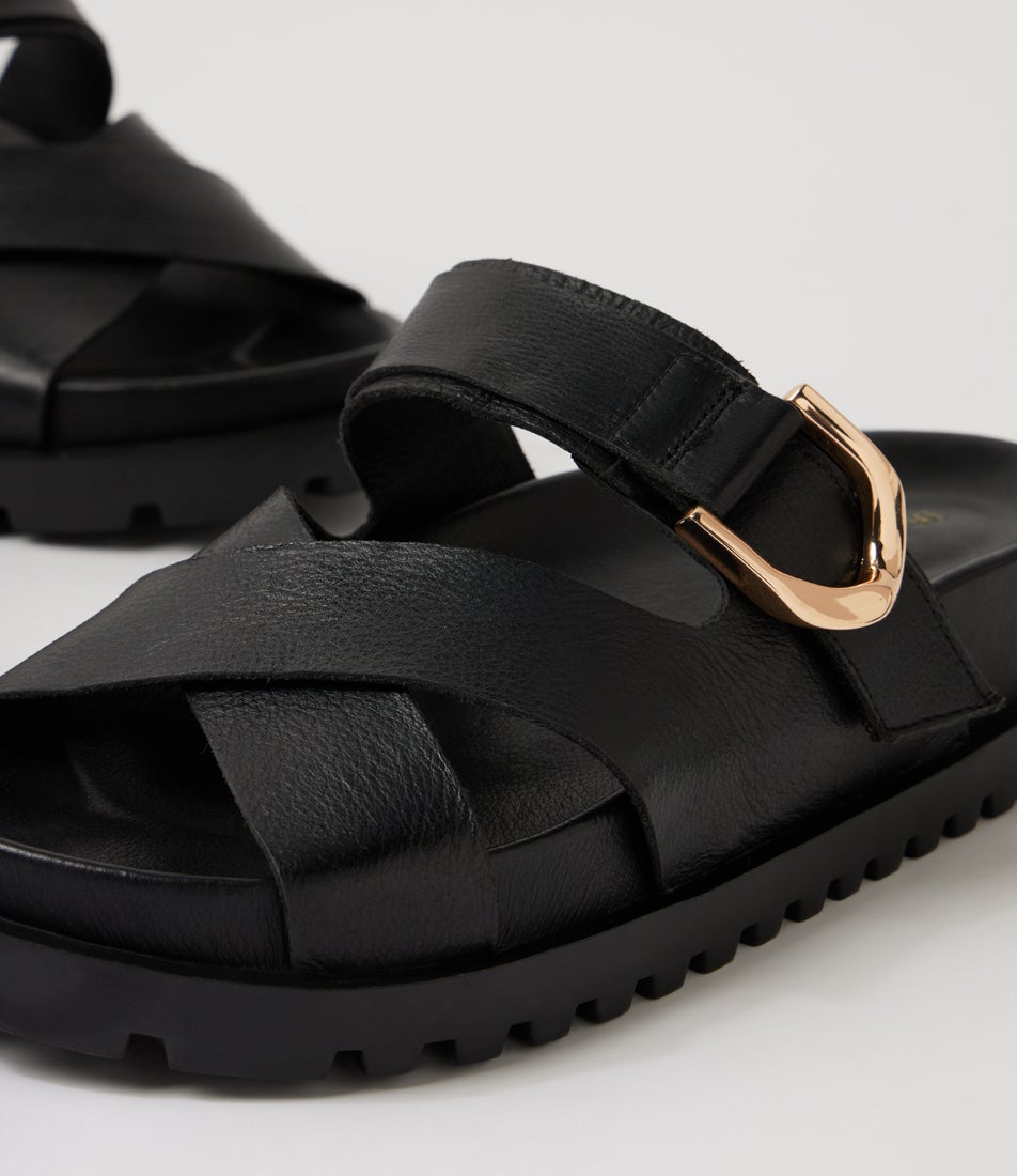 Unitey Black Leather Slides