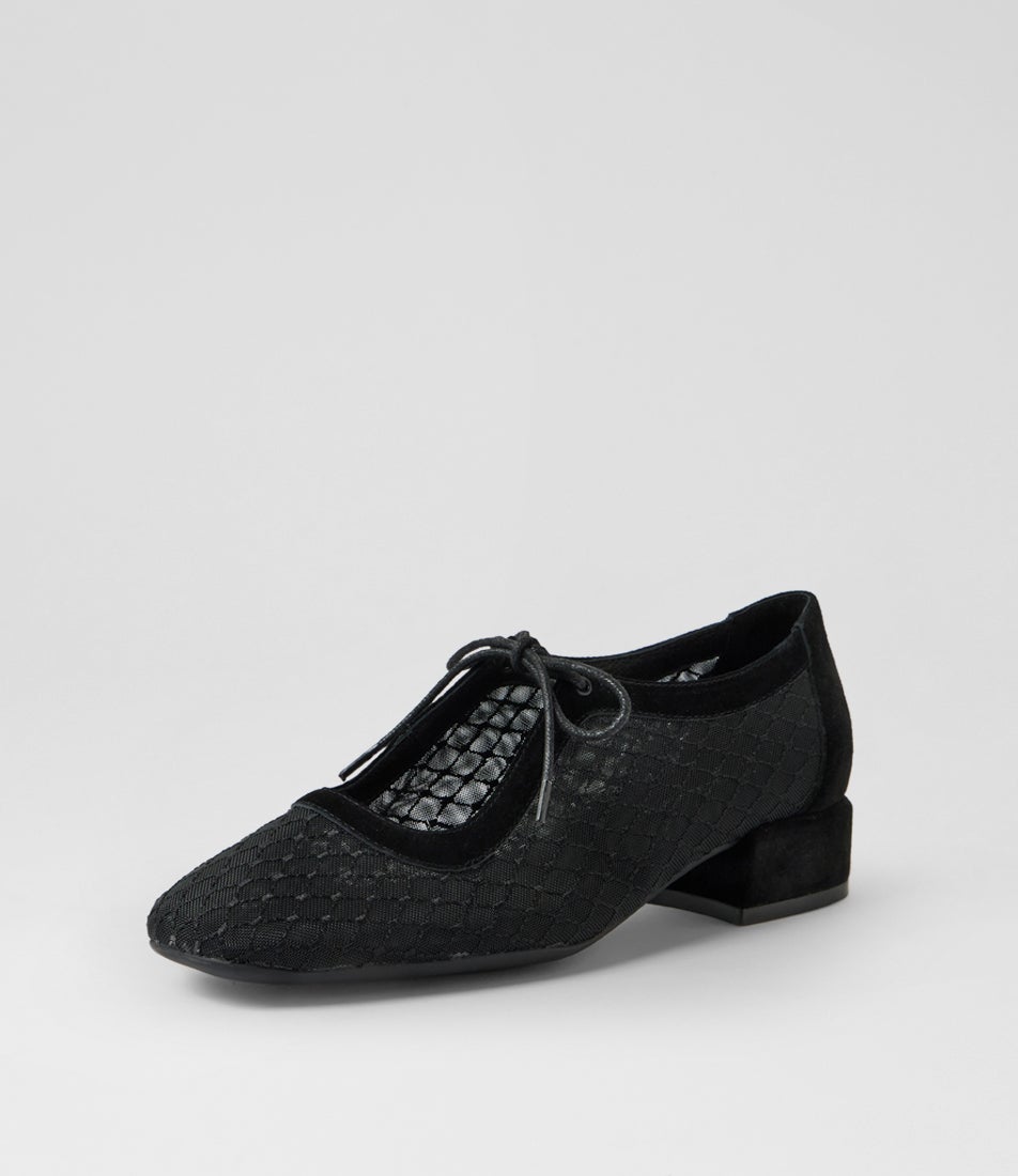 Violeine Black Leather Mix Mary Jane Heels