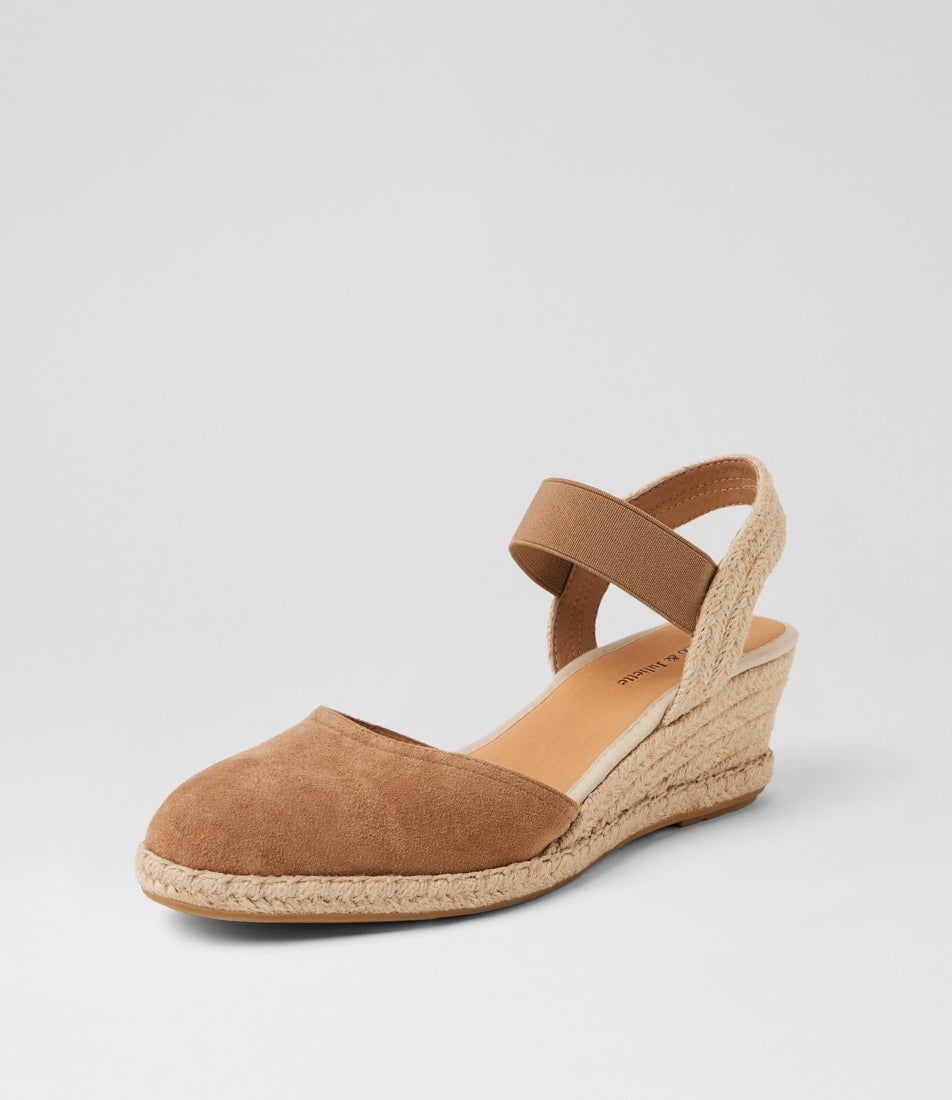 Rhainy Light Choc Natural Rope Suede Elastic Wedges