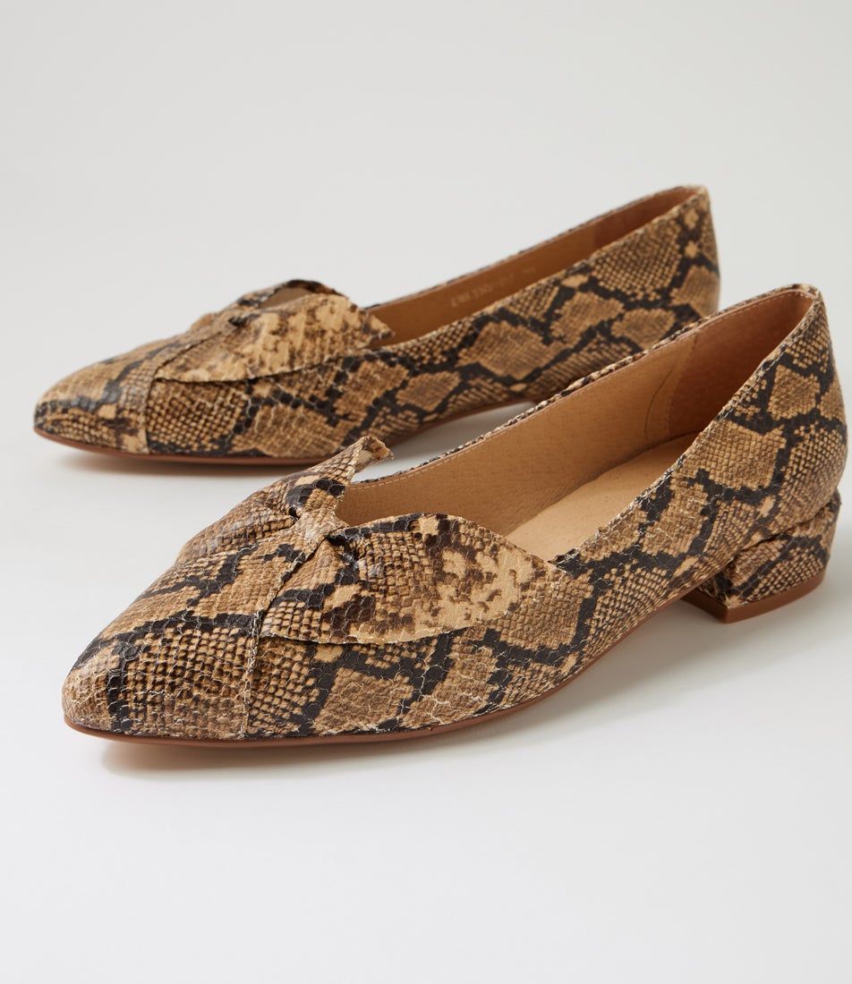 Emlyns Camel Choc Snake Leather Pump Heels