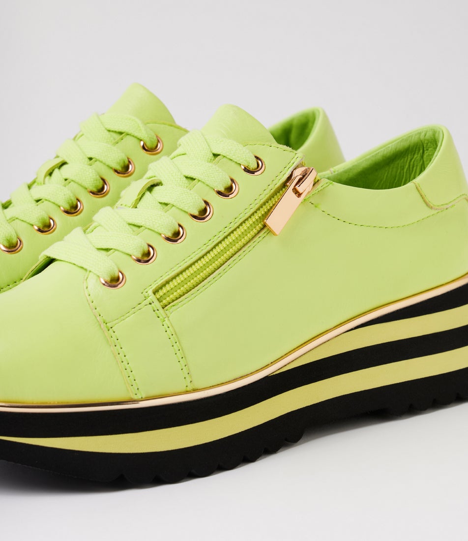 Eammes Light Citrus Black Leather Lace Up Flats