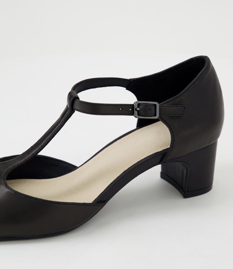 Kians Black Leather Covered Heels