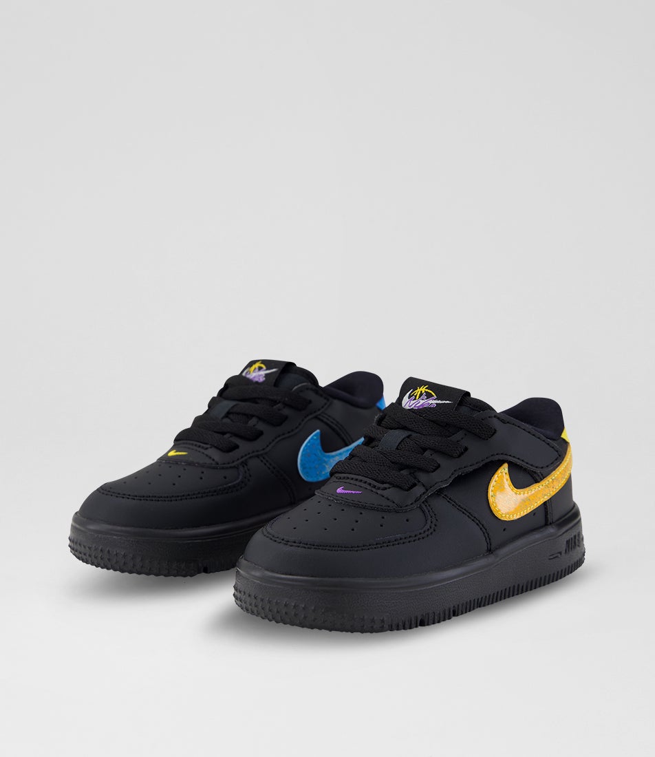 Air Force 1 Toddler Black Grape Laser Orange Leather Sneakers