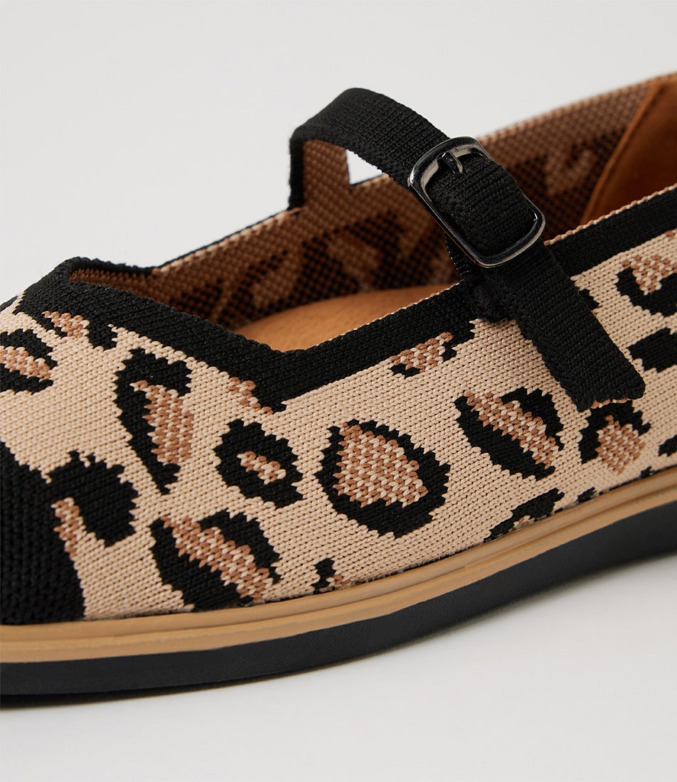 Futile Black Leopard Knit Mary Janes