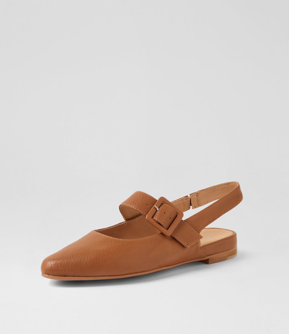 Flario Dark Tan Leather Flat Shoes
