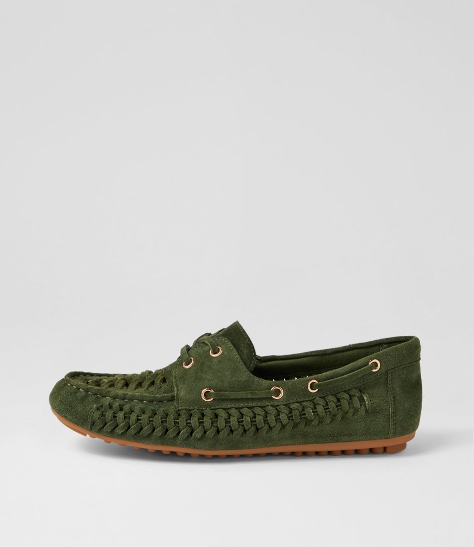 Violin Olive Suede Lace Up Flats