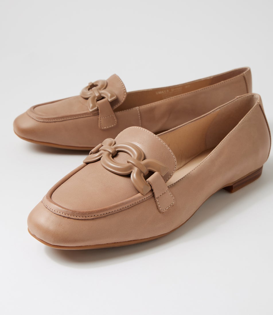 Umaya D Taupe Waxy Leather Flat Shoes