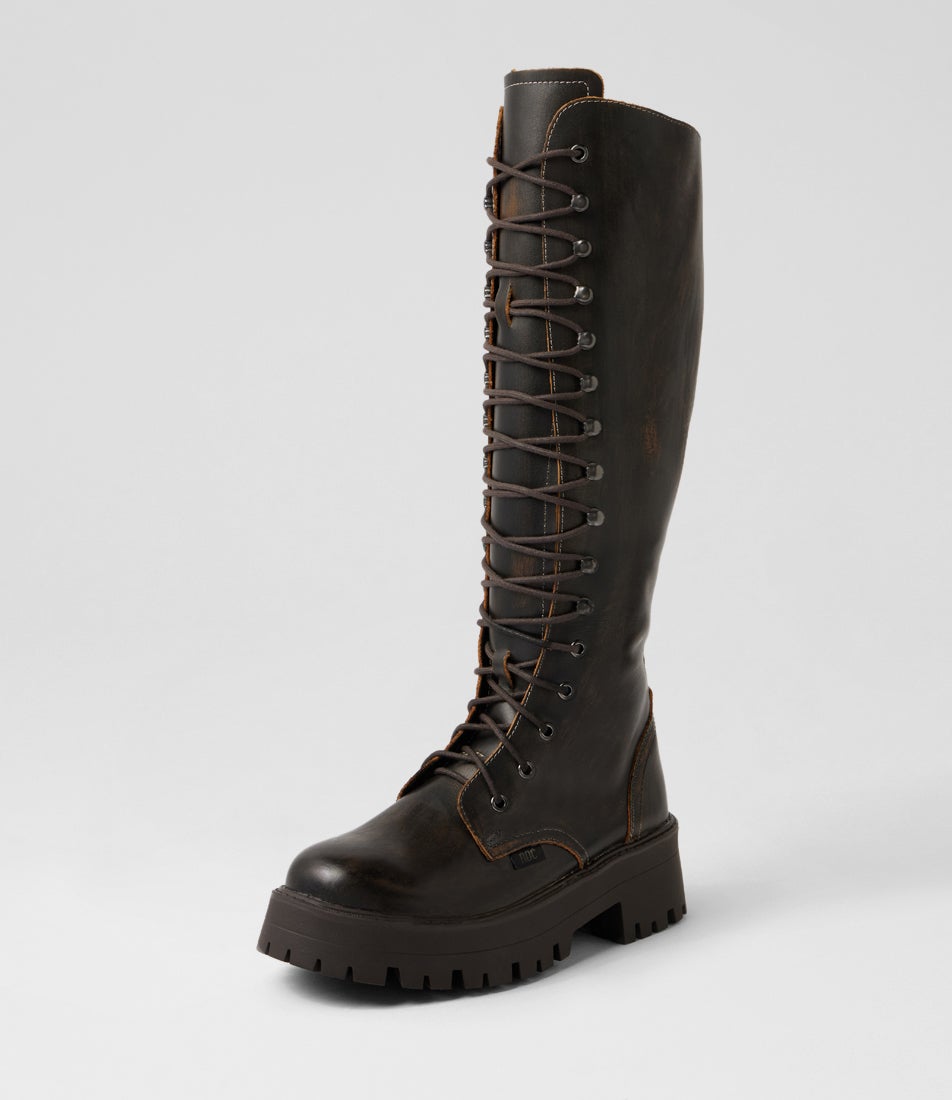 Cadet Brown Distressed Leather Knee High Boots