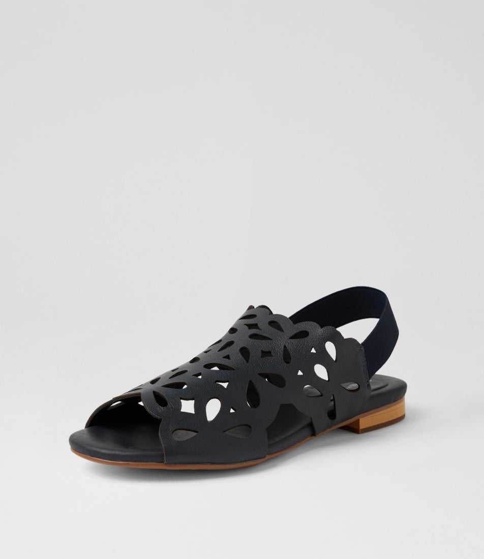 Phaldra Navy Leather Elastic Sandals