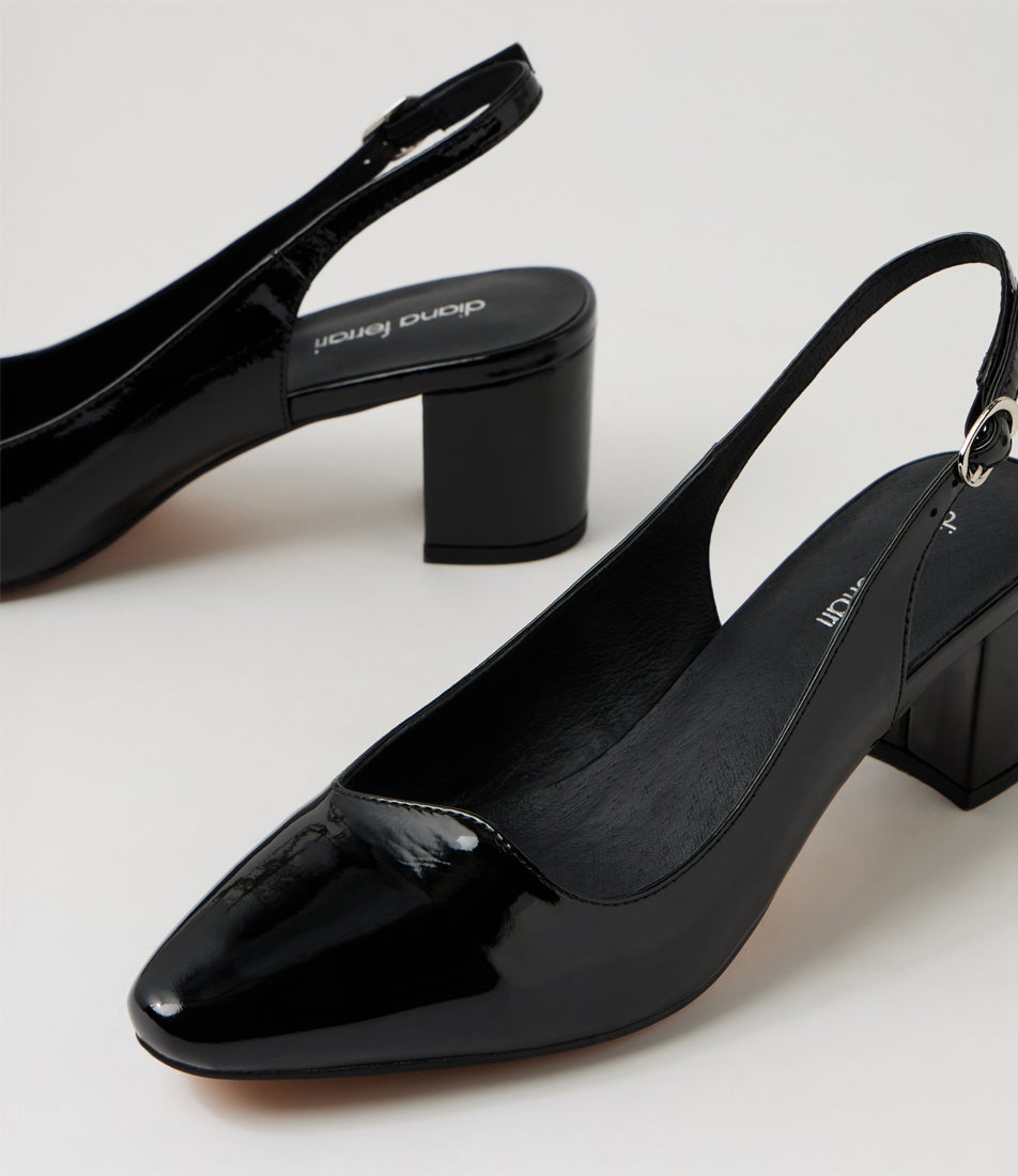 Larno Black Patent Leather Slingback Heels