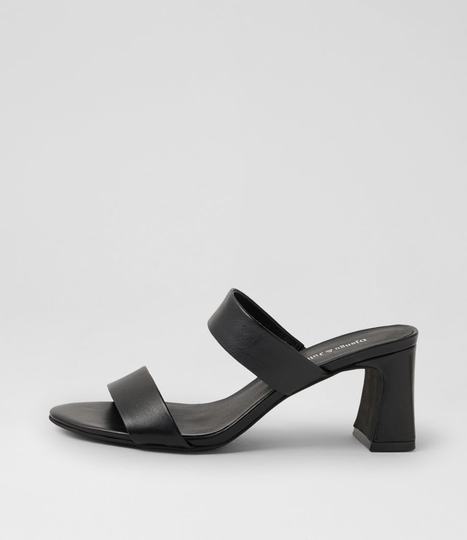 Belline Black Leather Heeled Sandals