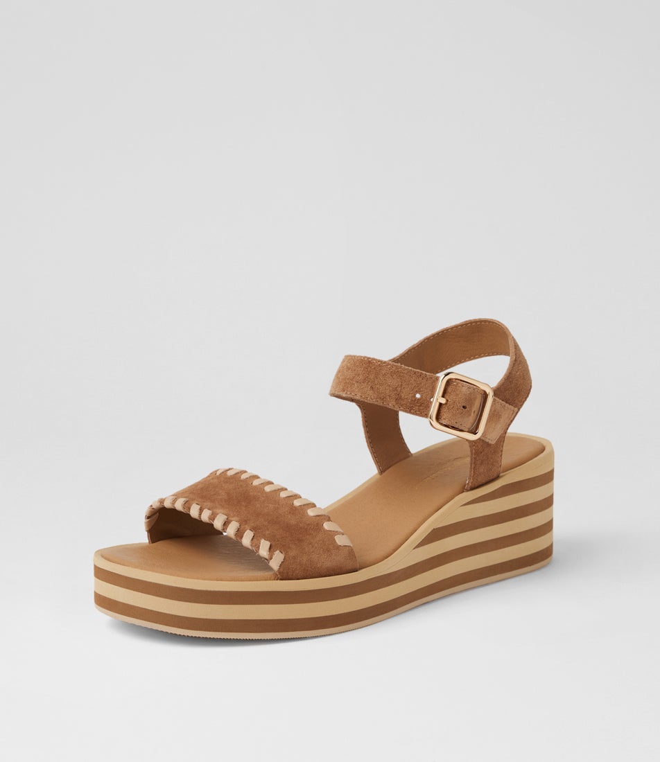 Faline Light Choc Camel Suede Leather Sandals