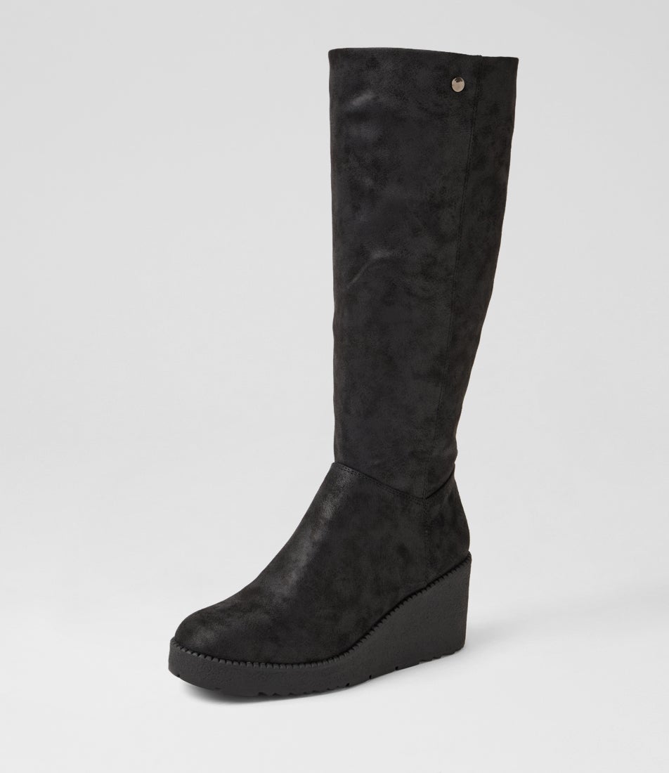 Linson Black Microsuede Knee High Boots Linson Black Microsuede Knee High Boots