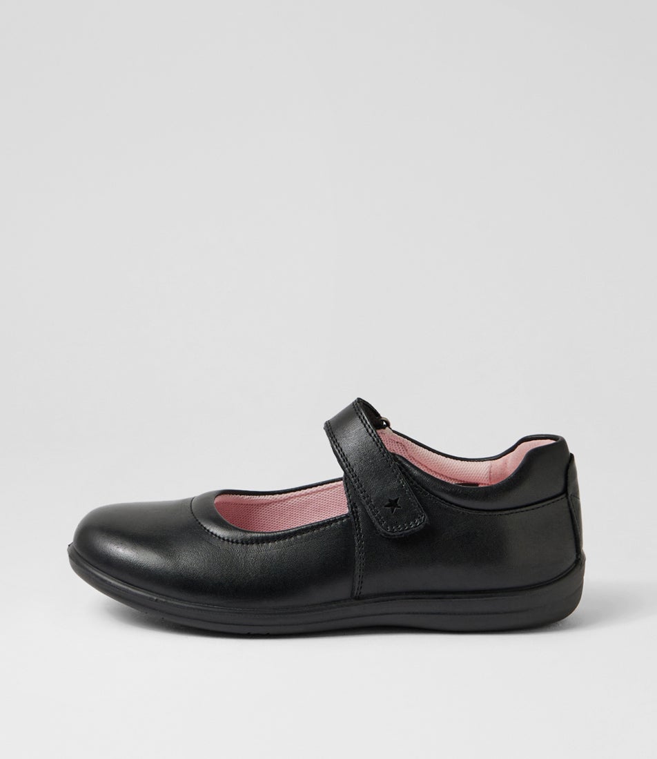 Ellie Junior E Black Daisy Insole Leather Mary Janes