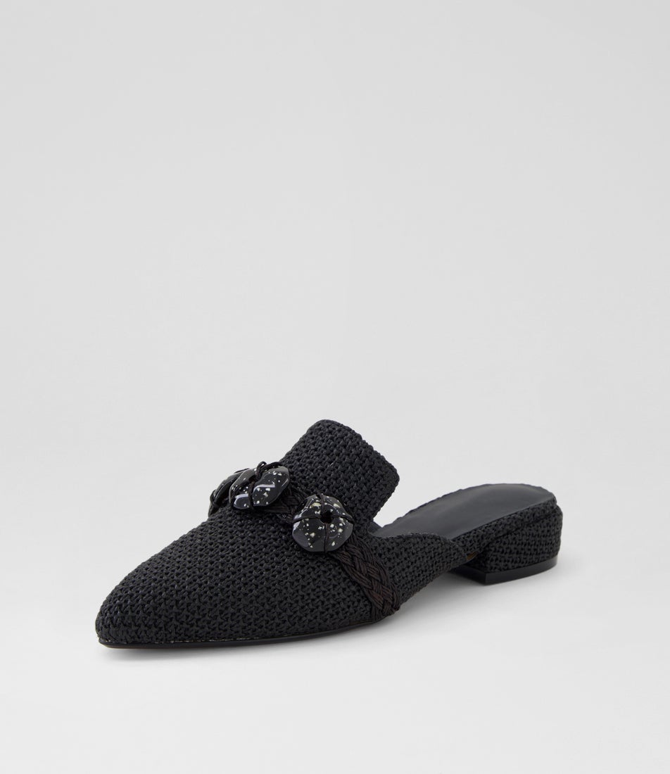 Elberta Black Raffia Mules