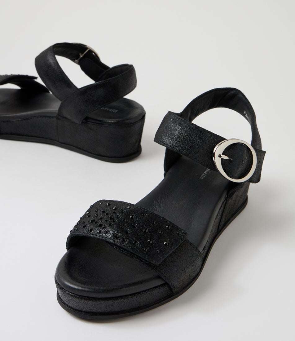 Farrin Black Soft Metallic Leather Sandals