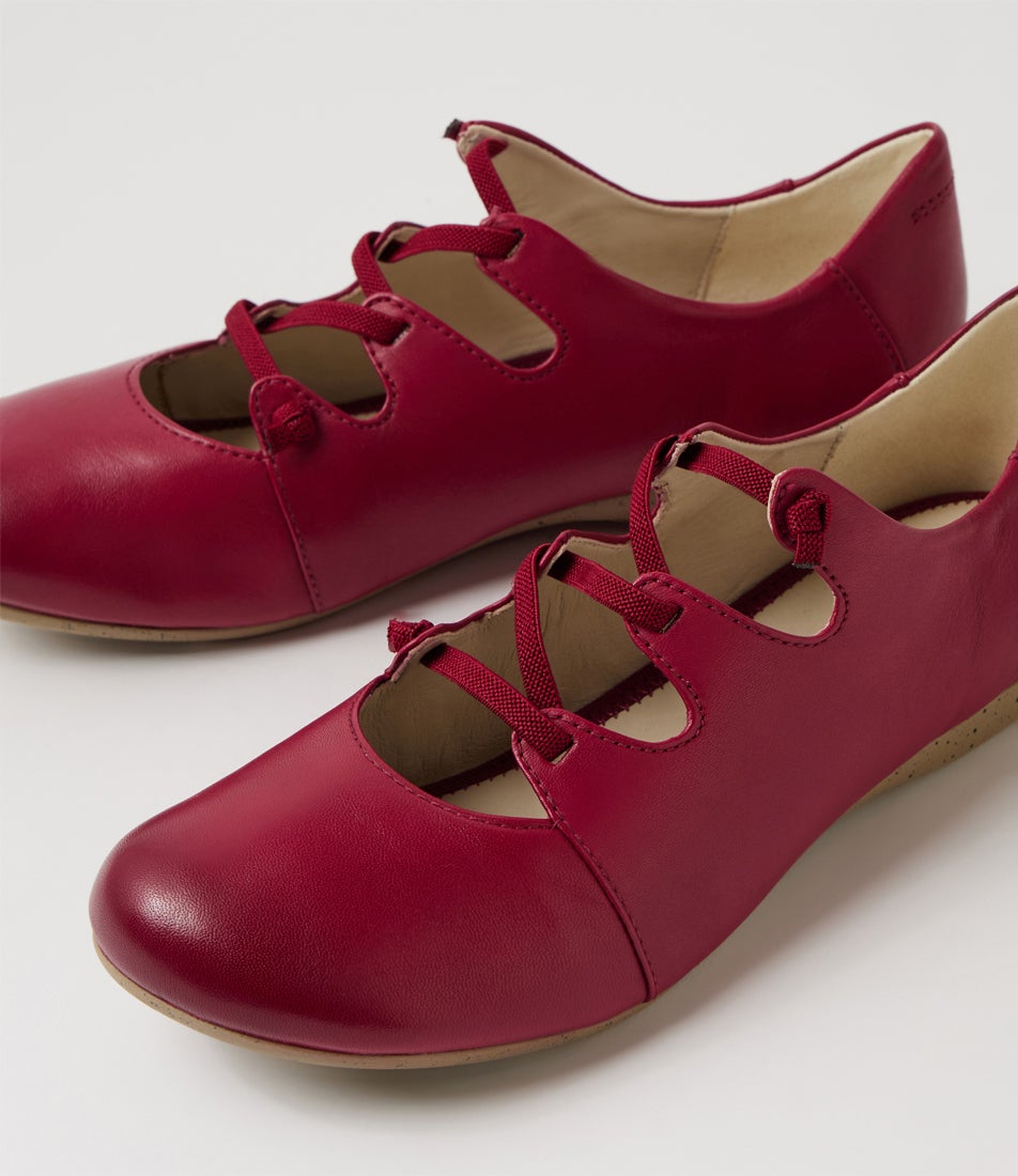 Fiona 04 Berry Leather Lace Up Flats
