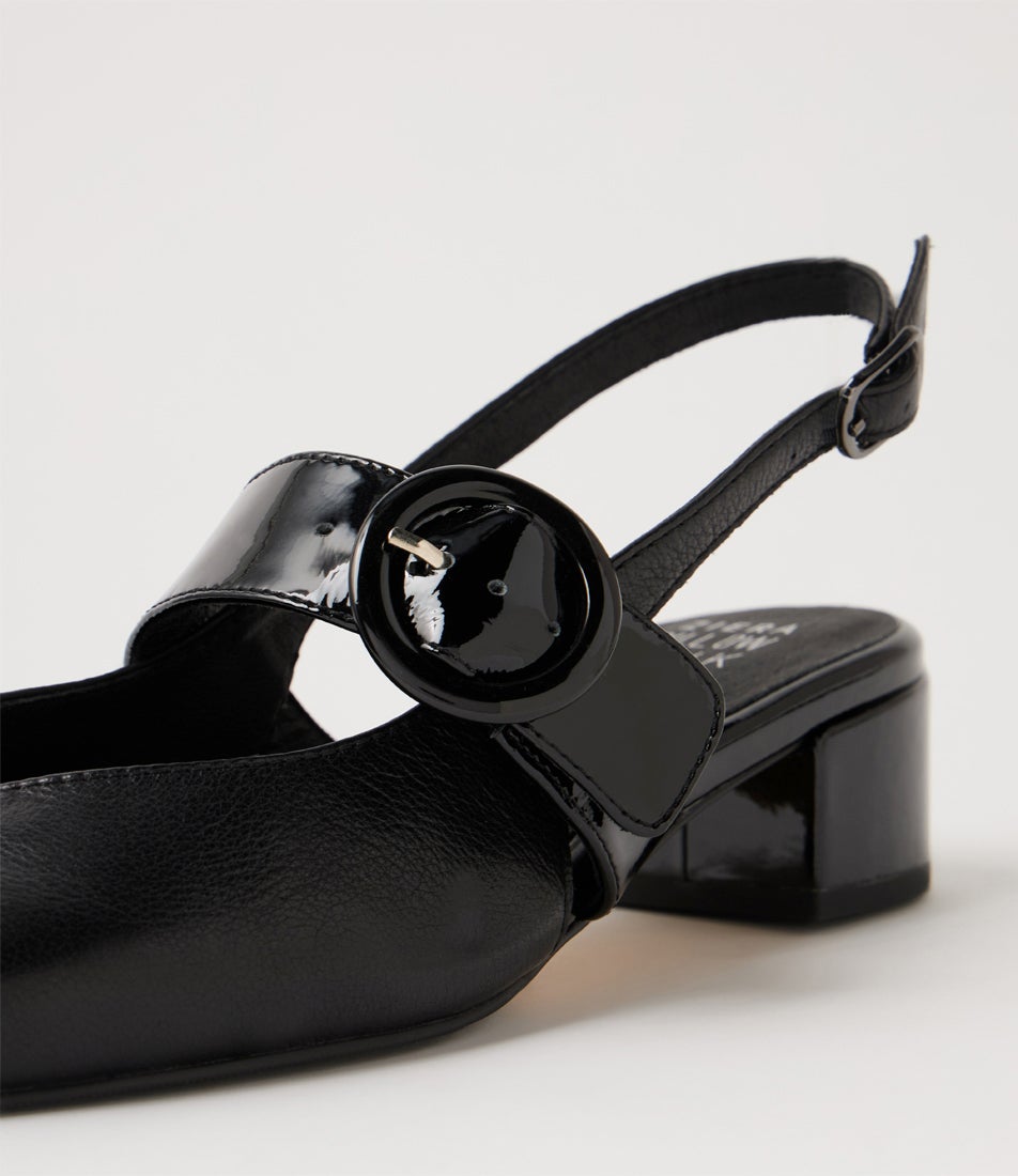 Timona W Black Leather Slingbacks