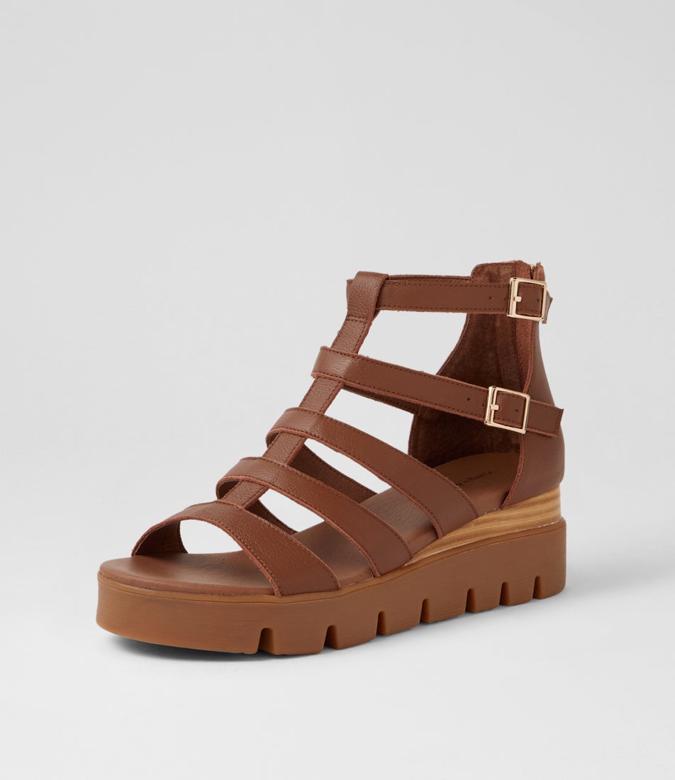 Rosio New Cognac Natural Leather Heeled Sandals