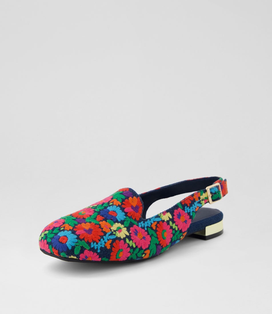 Falak Navy Bright Fabric Slingbacks