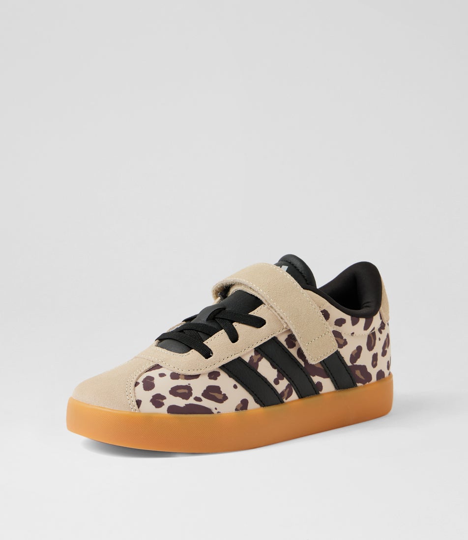 Vl Court 3 Junior Junior Crystal Linen Black Khaki Sneakers