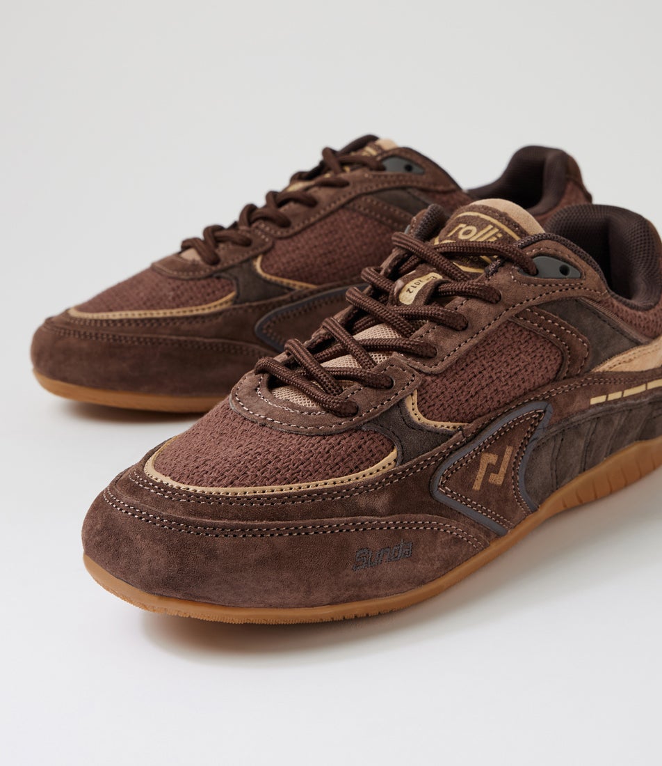 Sunda Chocolate Suede Mesh Lace Up Sneakers