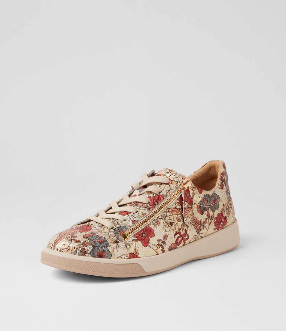 Aito Xf Red Floral Leather Sneakers