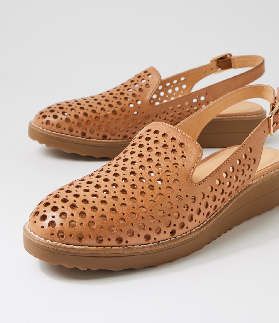 Onula Dark Tan Light Choc Leather Flat Shoes