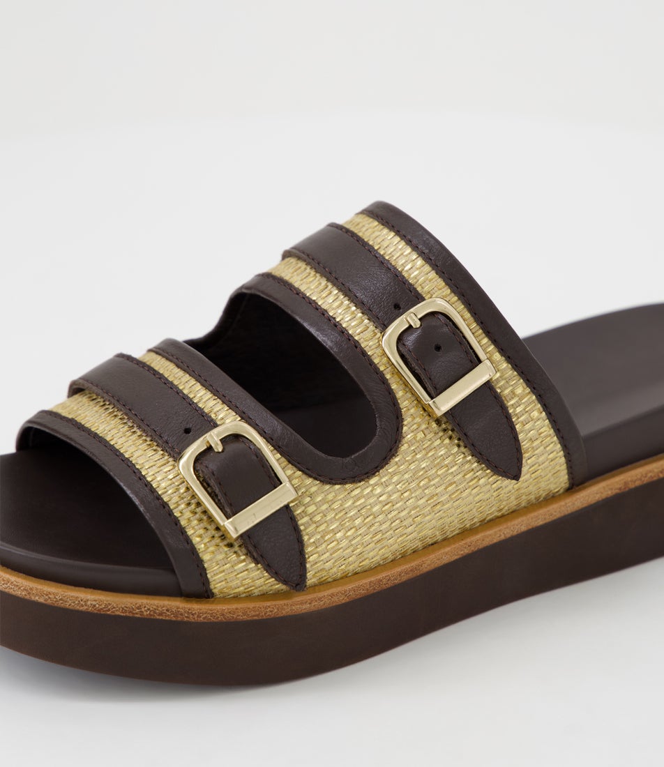 Zimra Choc Gold Leather Slides